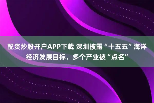 配资炒股开户APP下载 深圳披露“十五五”海洋经济发展目标，多个产业被“点名”